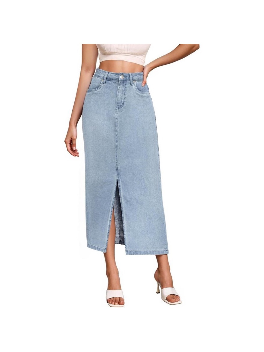 Universal Thread Light Blue Straight Leg Denim Skirt with Center Slit